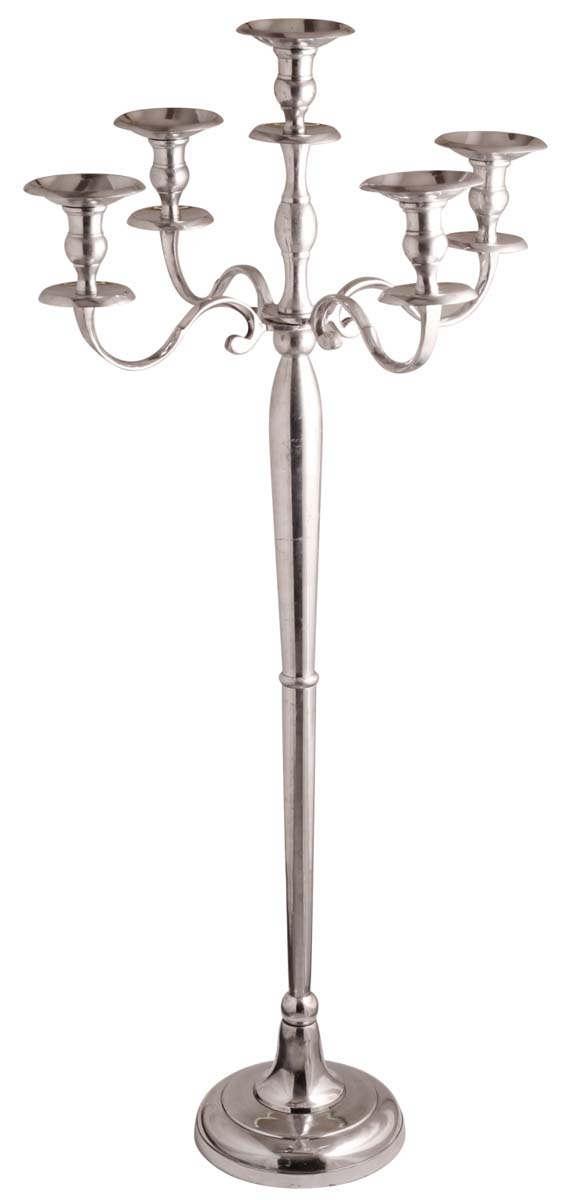 47” Grand Candelabrum in Aluminum with 5 Holders – Silver Tone – Rich Home Décor / Gifts
